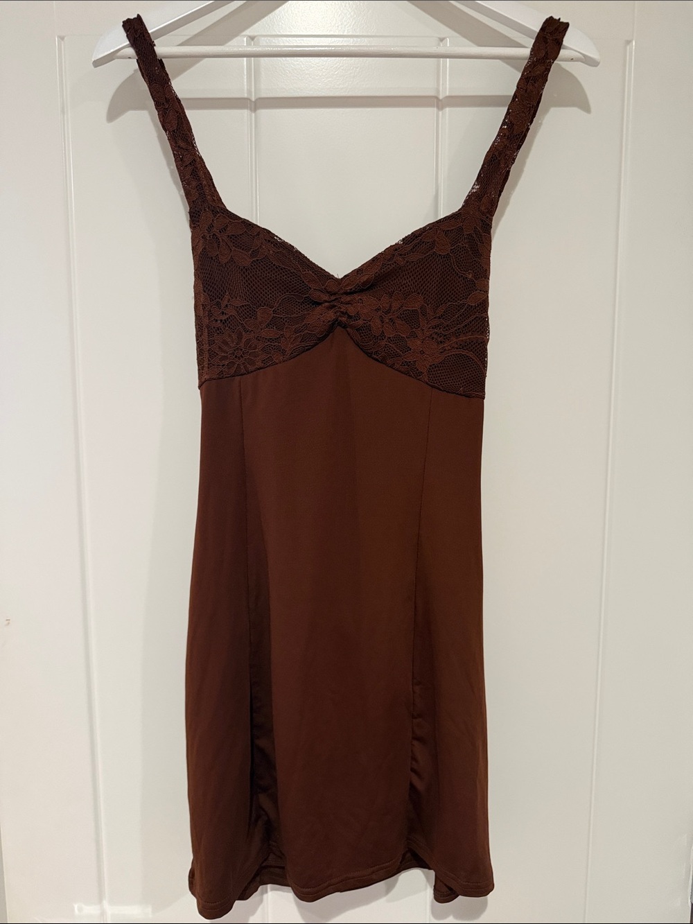 Lace-Trim Slip Dress — Chocolate Brown